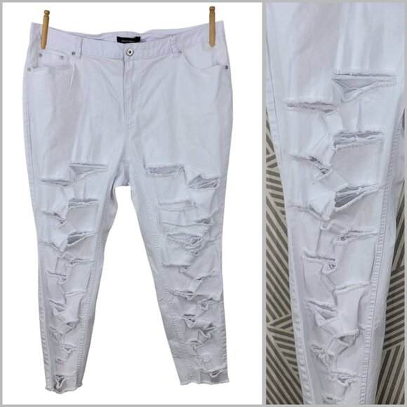 Ashley Stewart Skinny Jeans Plus Size 22 22W White Distressed Shredded Stretch - Picture 1 of 5